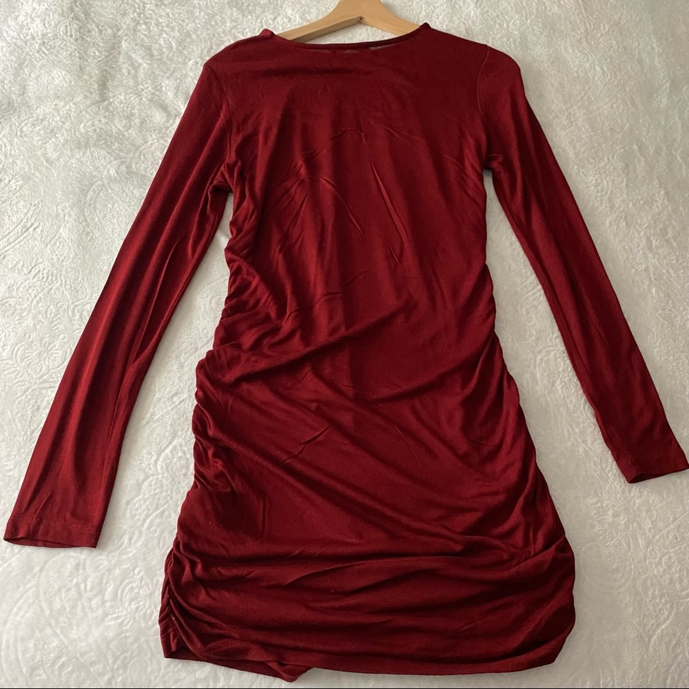 Gorgeous Burgundy Long Sleeve Ruched Dress - Picture 10 of 12